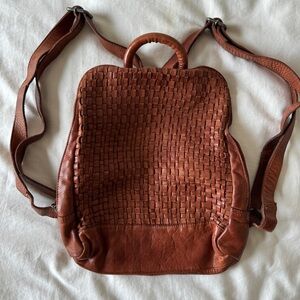 Vilenca Holland Cognac Leather Woven Backpack